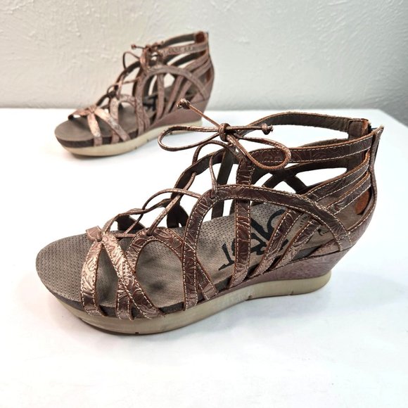 OTBT Shoes - OTBT Comfort Wedge Sandals 10M Metallic Bronze Floral Leather Gladiator Platform